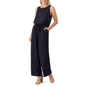 Maison de Papillon Sz XS Navy Blue Gold Dot Sleeveless Boat Neck Jumpsuit 1 pc